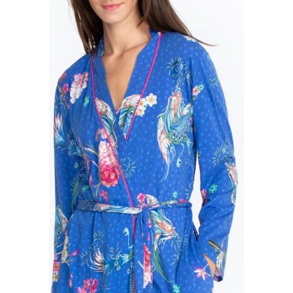 Johnny Was Revive Blue Floral Long Sleeve Sleep Wear Robe Home Lounge Flower New - Picture 4 of 9